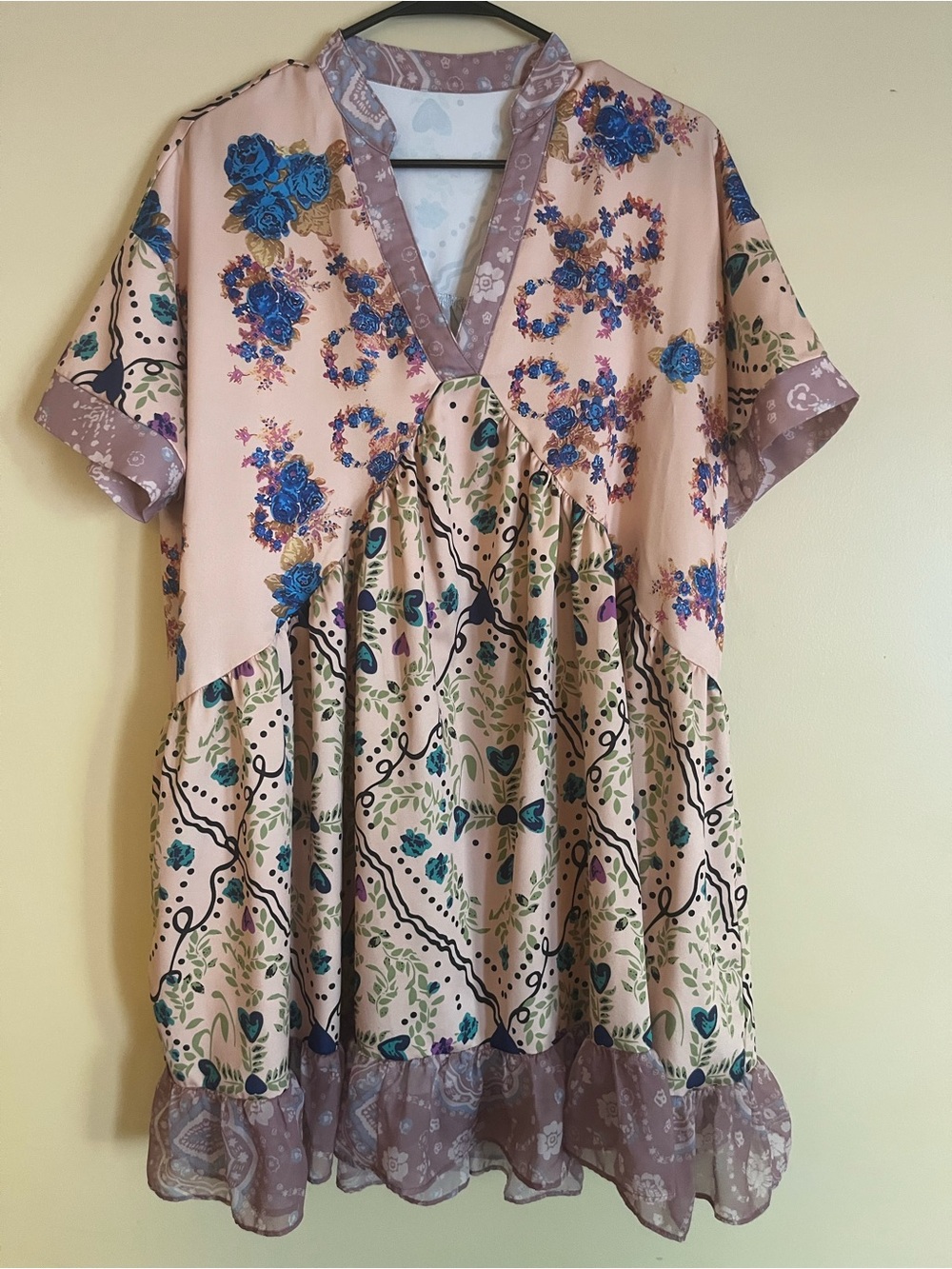 Floral Peach Short Sleeve V-Neck Babydoll Top